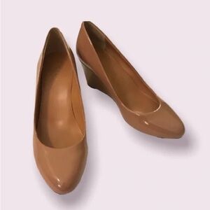 J. Crew Sylvia Wedge Beige Patent Leather, Size 6
